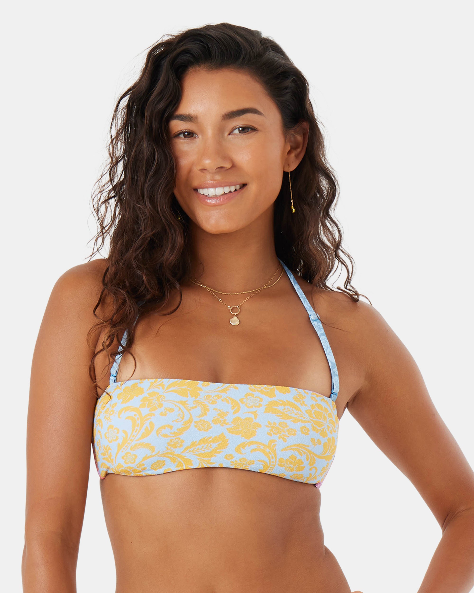 Tapestry Patchwork Bandeau Lace Up Bikini Top - Image 3