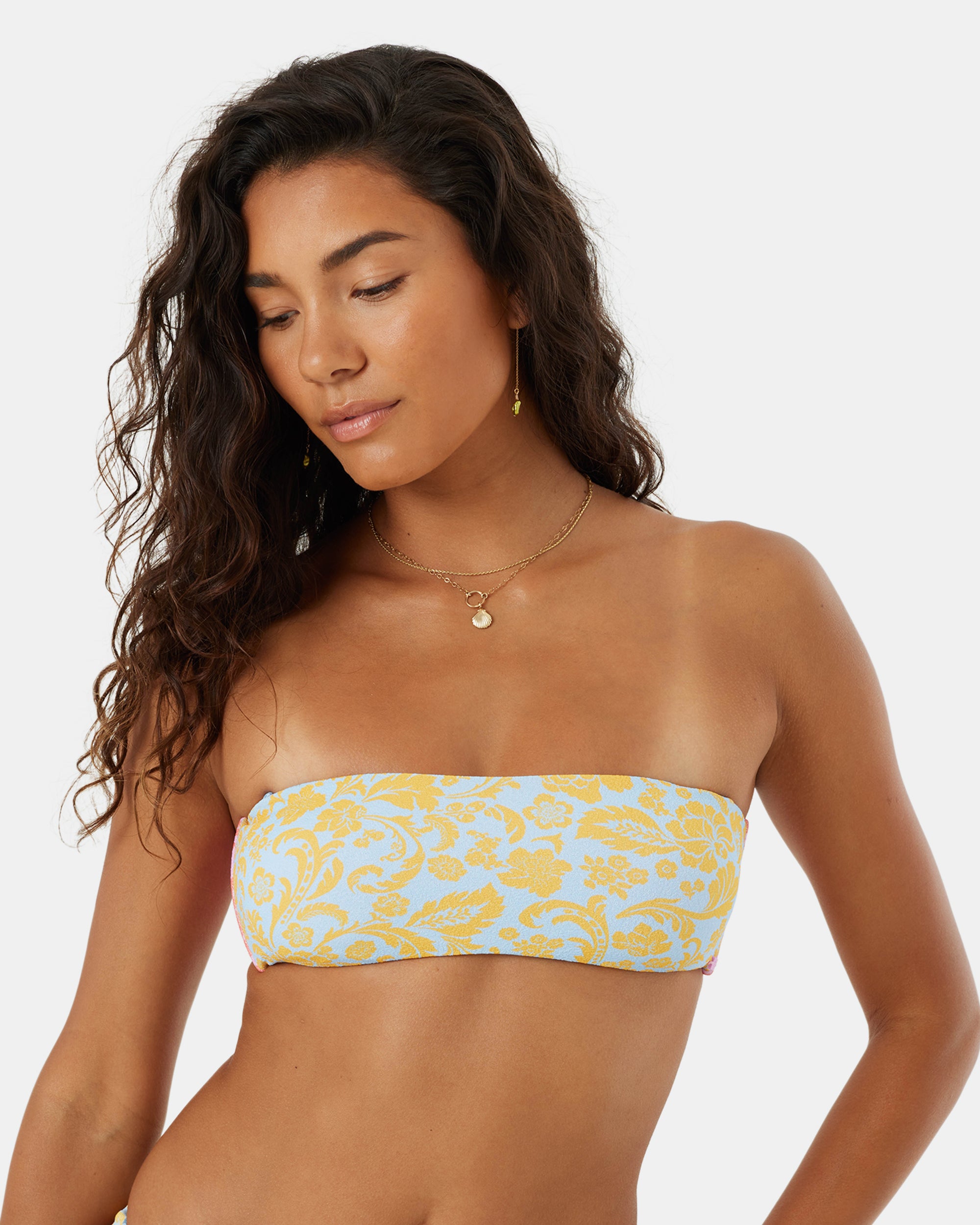 Tapestry Patchwork Bandeau Lace Up Bikini Top - Image 4